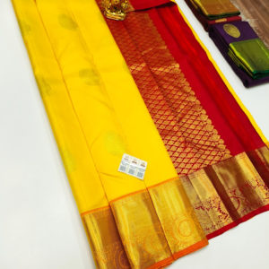 New Design Pure Kanjivaram fancy Silk Saree Lemon Yellow Color w/ Blouse
