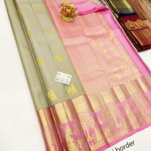 Latest Design Pure Kanjivaram Fancy Silk Saree Light Pista Color w/ Blouse