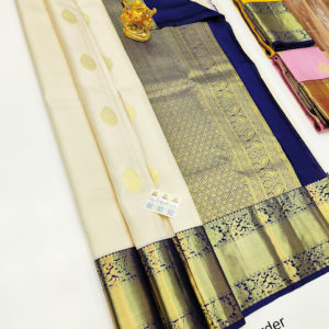 Pure Kanjivaram Fancy Silk Saree Off White Color w/ Blouse