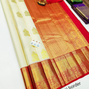 Beautiful Design Pure Kanjivaram Fancy Silk Saree Off White Color w/ Blouse