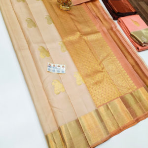 Pure Kanjivaram Fancy Silk Saree Off White Color w/ Blouse