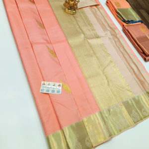 Latest Design Pure Kanjivaram Fancy Silk Saree Peach Color w/ Blouse