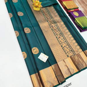 Latest Design Pure Kanjivaram fancy Silk Saree Peacock Green Color w/ Blouse