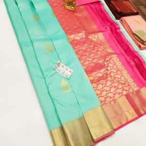 Pure Kanjivaram Fancy Silk Saree Pista Green Color w/ Blouse