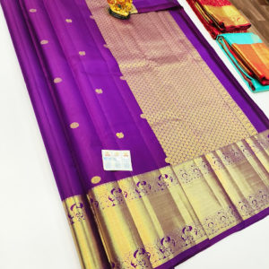 Trendy Design Pure Kanjivaram Fancy Silk Saree Purple Color w/ Blouse