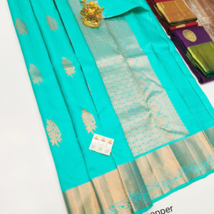 Pure Kanjivaram fancy Silk Saree Rama Blue Color w/ Blouse