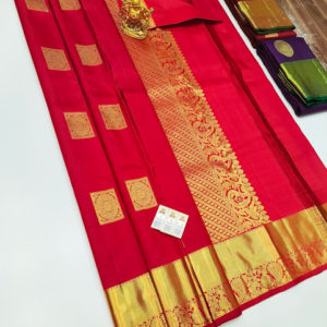 Trendy Design Pure Kanjivaram fancy Silk Saree Red Color w/ Blouse