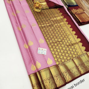 Pure Kanjivaram Fancy Silk Saree Rose Color w/ Blouse