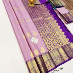 Pure Kanjivaram Fancy Silk Saree Violet Color w/ Blouse
