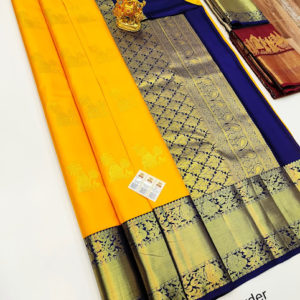 Pure Kanjivaram Fancy Silk Saree Yellow Color w/ Blouse