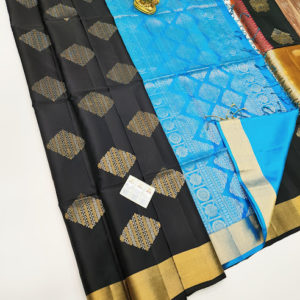 Latest Design Pure Soft Silk Saree Black and Blue Color w/ Blouse