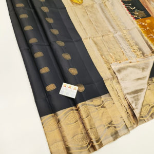 Beautiful Design Pure Soft Silk Saree Black and Cream Color w/ Blouse