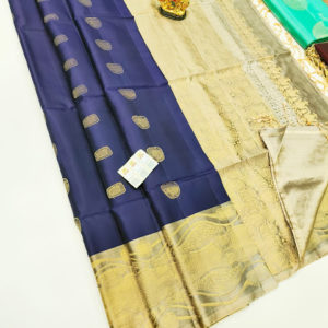 Pure Soft Silk Saree Dark Blue Color w/ Blouse