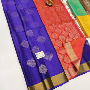 Beautiful Design Pure Soft Silk Saree Ink Blue Color w/ Blouse