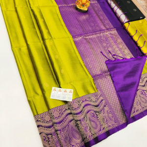 Pure Soft Silk Saree Lemon Green Color w/ Blouse