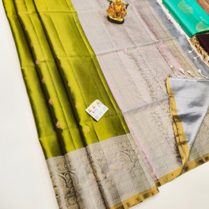 Latest Design Pure Soft Silk Saree Olive Green and Gray Color w/ Blouse