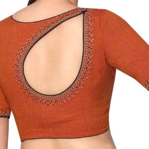 Simple Embroidered Blouse Back Neck Design Orange Color