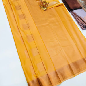 High Fancy Kanjivaram Silk Saree Mix Light Yellow Color w/ Blouse