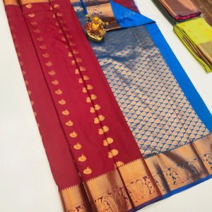 High Fancy Kanjivaram Silk Saree Mix Apple Red Color w/ Blouse