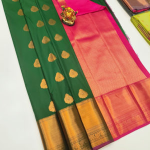 High Fancy Kanjivaram Silk Saree Mix Green Color w/ Blouse