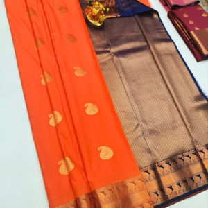 High Fancy Kanjivaram Silk Saree Mix Orange Color w/ Blouse