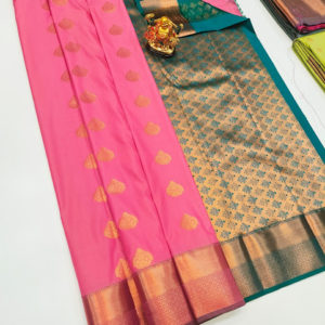 High Fancy Kanjivaram Silk Saree Mix Rose Color w/ Blouse