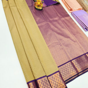 High Fancy Kanjivaram Silk Saree Mix Cream Color w/ Blouse