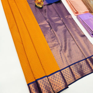 High Fancy Kanjivaram Silk Saree Mix Yellow Color w/ Blouse