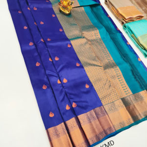 K.M.D Soft 75% Pure Silk Saree Blue Color w/ Blouse