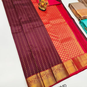 Trendy Design K.M.D Soft 75% Pure Silk Saree Kumkum Red Color w/ Blouse