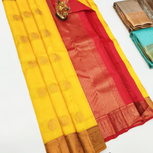 K.M.D Soft 75% Pure Silk Saree Lemon Yellow Color w/ Blouse