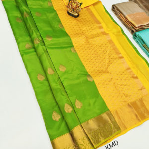 K.M.D Soft 75% Pure Silk Saree Parrot Green Color w/ Blouse
