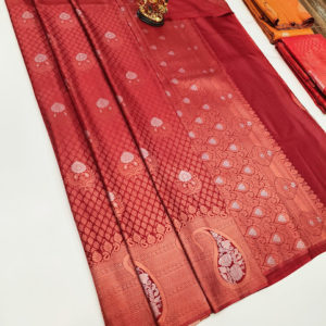 Kanjivaram Semi Silk Saree Apple Red Color