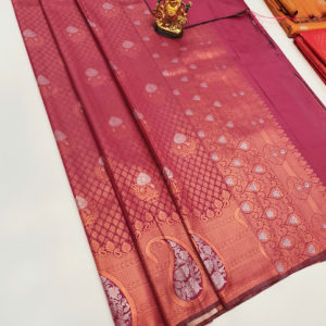 New Design Kanjivaram Semi Silk Saree Kumkum Red Color