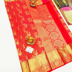 Kanjivaram Pure Wedding Silk Saree Chilli Red Color w/ Blouse