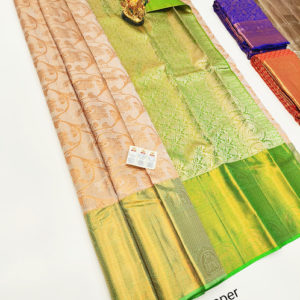 Kanjivaram Pure Wedding Silk Saree Cream Color w/ Blouse