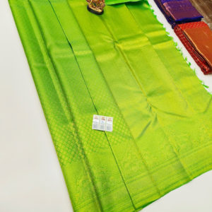 Beautiful Design Kanjivaram Pure Wedding Silk Saree Lemon Green Color w/ Blouse