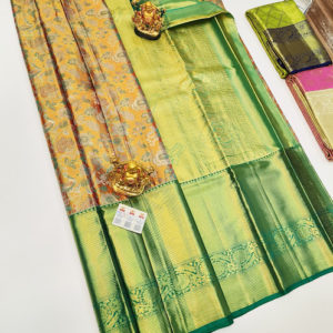 Unique Design Kanjivaram Pure Wedding Silk Saree Orange Color w/ Blouse