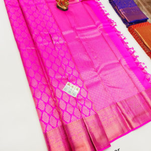 Latest Design Kanjivaram Pure Wedding Silk Saree Pink Color w/ Blouse
