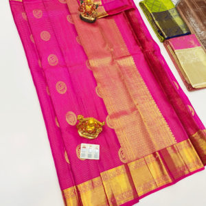 Trendy Design Kanjivaram Pure Wedding Silk Saree Rose Color w/ Blouse