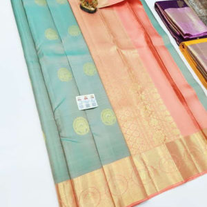 Pure Kanjivaram Fancy Silk Saree Double Shade Color w/ Blouse