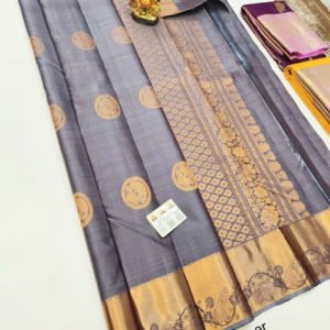 Unique Design Pure Kanjivaram Fancy Silk Saree Gray Color w/ Blouse