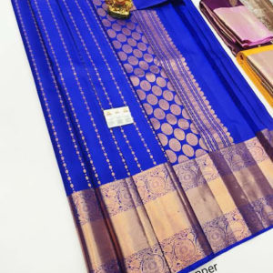 Trendy Design Pure Kanjivaram Fancy Silk Saree Ink Blue Color w/ Blouse