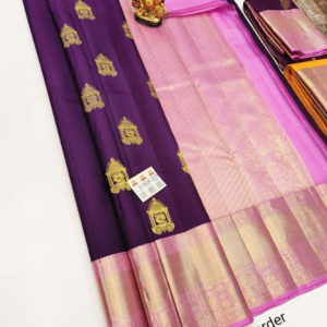 Beautiful Design Pure Kanjivaram Fancy Silk Saree Magenta Color w/ Blouse