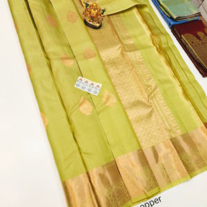 Beautiful Design Pure Kanjivaram Fancy Silk Saree Olive Green Color w/ Blouse