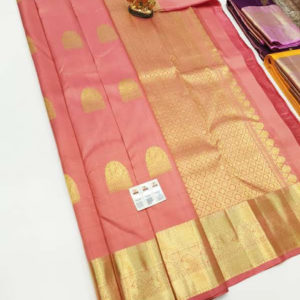 Latest Design Pure Kanjivaram Fancy Silk Saree Peach Color w/ Blouse