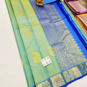 Pure Kanjivaram Fancy Silk Saree Teal Green Color w/ Blouse