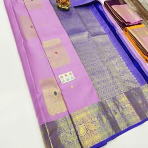 Trendy Pure Kanjivaram Fancy Silk Saree Violet Color w/ Blouse