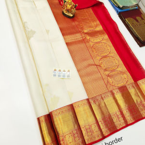 Pure Kanjivaram Fancy Silk Saree White Color w/ Blouse