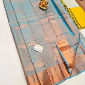 Pure Soft Silk Saree Double Shade (Copper, Blue) Color w/ Blouse